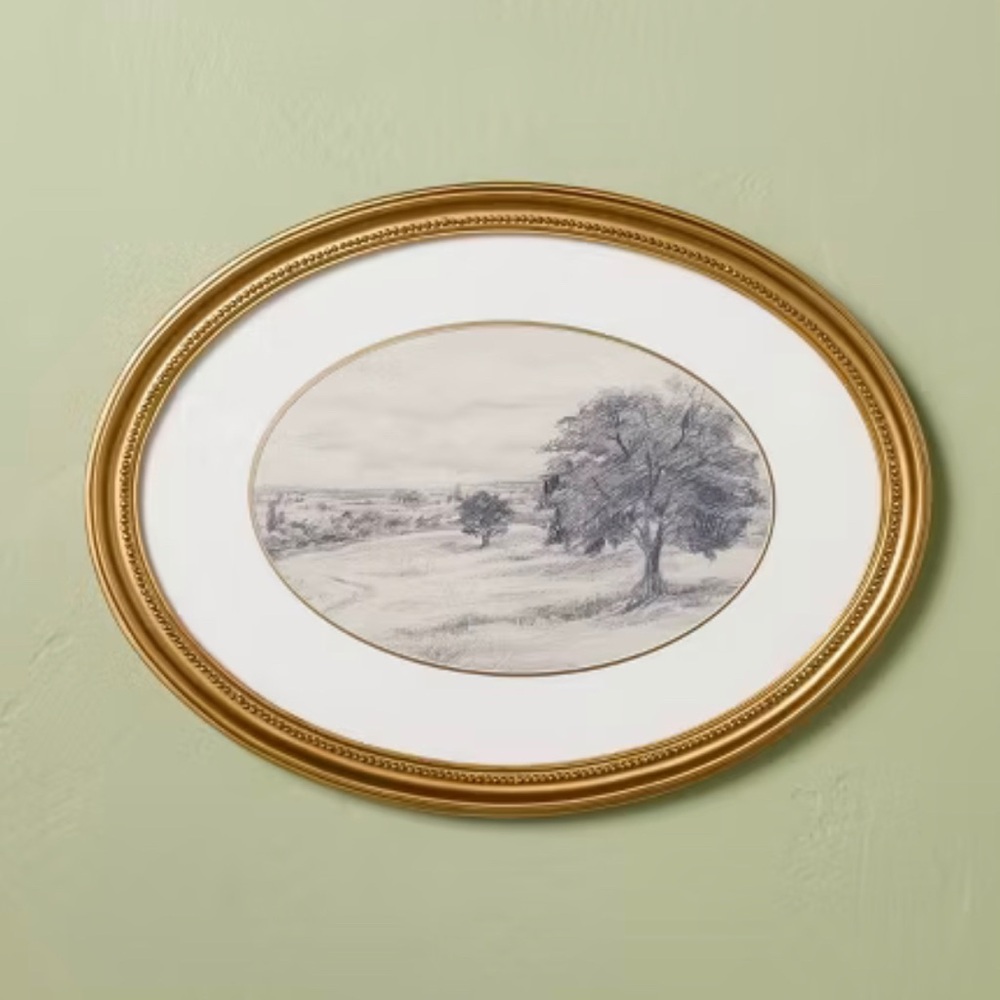 12"x16" Horizontal Oval Landscape Sketch Framed Wall Art- Hearth & Hand Magnolia